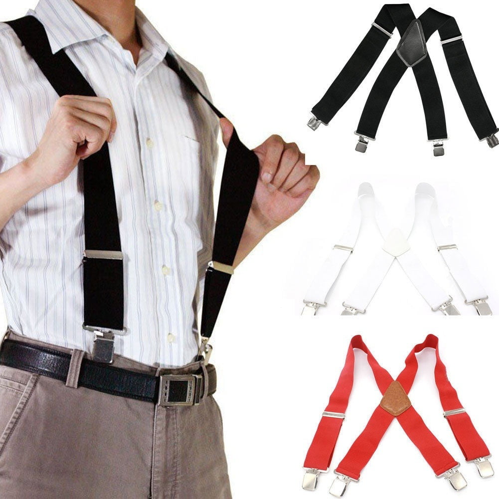 40mm Unisex Mens Men Braces Plain Black Wide & Heavy Duty Suspenders Adjustable.