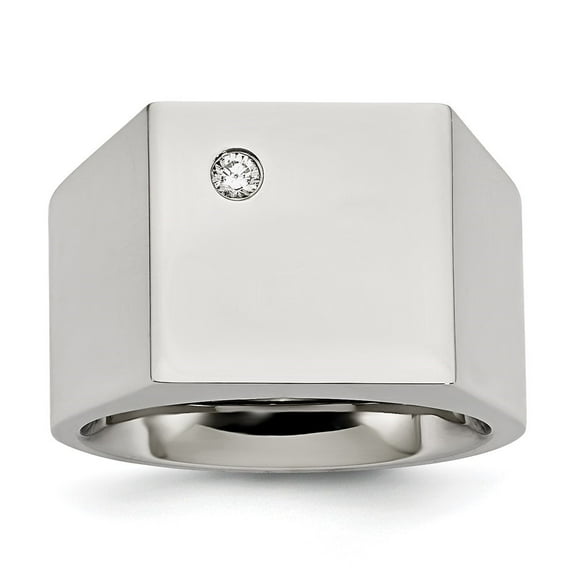 Auriga Fine Jewelry Stainless Steel Polished CZ Signet Ring for Men Size 10