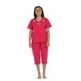 thumbnail image 3 of Unik Women's Short Sleeve Embroidered Roses Blouse and Matching Capri Set, Fuchsia Size 3XL, 3 of 3