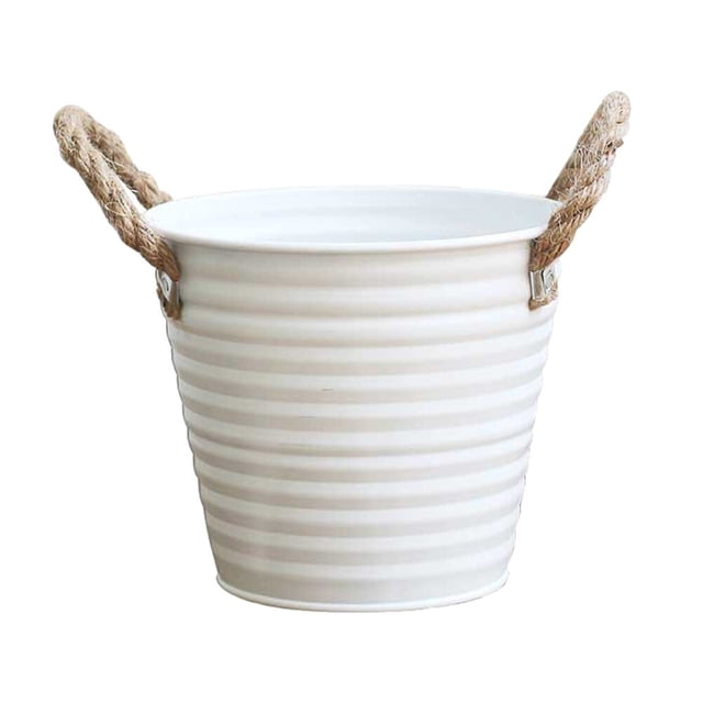 Hemp Rope Handle Iron Buckets Planter Planting Flowerpot Gardening Plant Pot