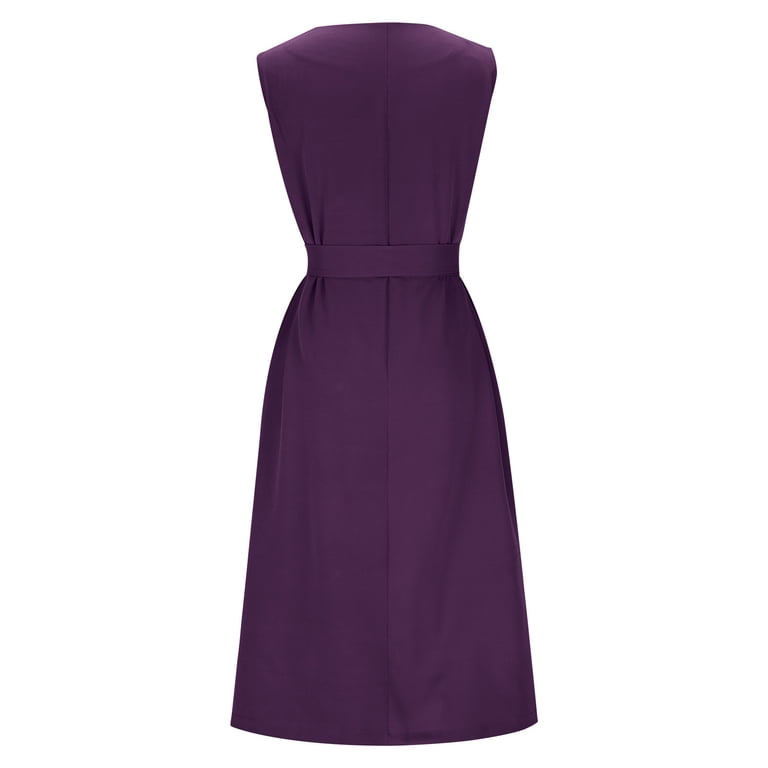 Chiccall Womens Crew Neck Sleeveless Midi Dresses Cocktail Formal Wedding  Guest Party Dress Purple L - Walmart.com