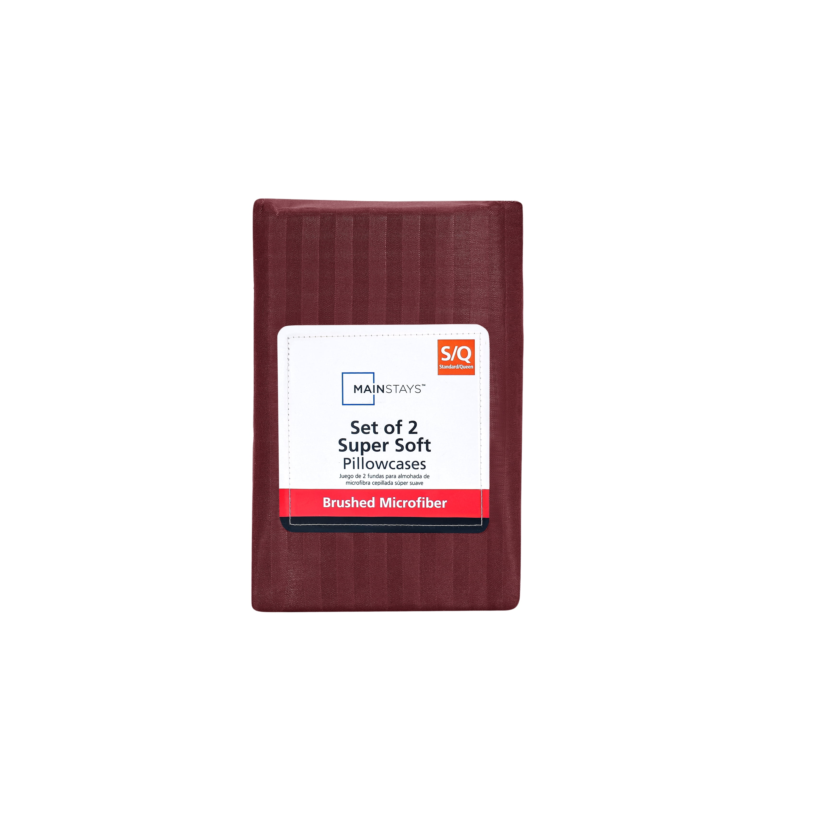 Mainstays Super Soft Brushed Microfiber Pillowcase Set, Luscious Red Merlot Embossed Stripe, Standard/Queen, 2 Piece