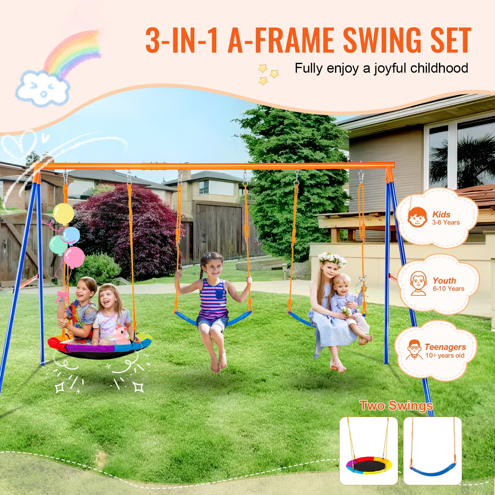 KFFKFF Outdoor Swing Set for Children, Capable of Supporting