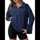 thumbnail image 1 of Sudadera Ligera y Suave de Larga con Solapa y Media Cremallera para Mujer, Estilo Informal, Holgada y con Cuello de . Azul Oscuro L, 1 of 8
