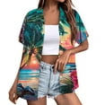 thumbnail image 2 of Huresd Hawaiian Shirts for Women Shirt 2024 Hawaiian Tropical Palm Tree Print Button Down Collar Short Sleeve 2024 Summer Beach Luau Party Tops Green 312XL, 2 of 5