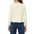 thumbnail image 4 of MODA NOVA Juniors Round Neck Button Down Ruffled Hem Cropped Washed Denim Jacket, 4 of 7