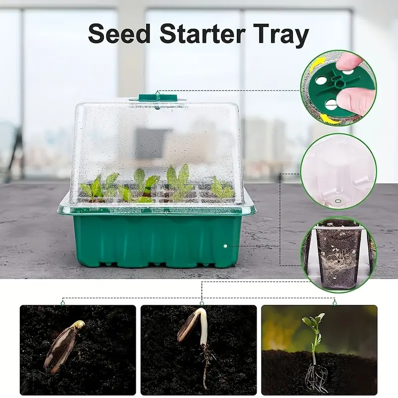 Energy-Efficient Full Spectrum LED Grow Light Kit Cell Seedling Trays - USB Powered, Button Control, Desktop Design for Home Gardening, Greenhouse Growing Trays, Plant Seed Starter Trays