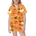 thumbnail image 2 of BOOMNY Halloween Girls 2 Peice Pajamas Sets Hallowmas Pumpkin Ghost Graphic Short Sleeve Buttons Sleepwear Tops Shorts Pjs Set for Kids Cozy Loungewear Homewear, 2 of 4