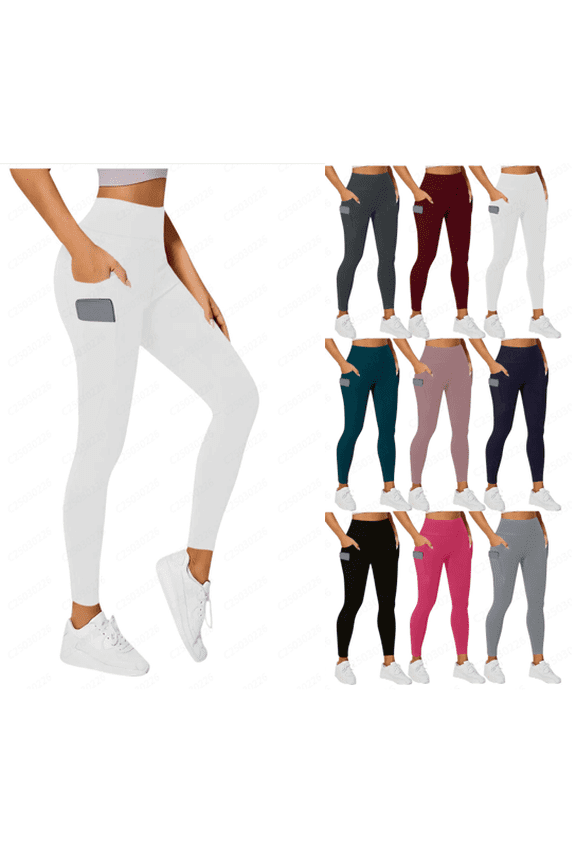Womens Stretchy Yoga Pants Flexble Elastic Waist Slim Fitted High Waisted Pants with Pockets