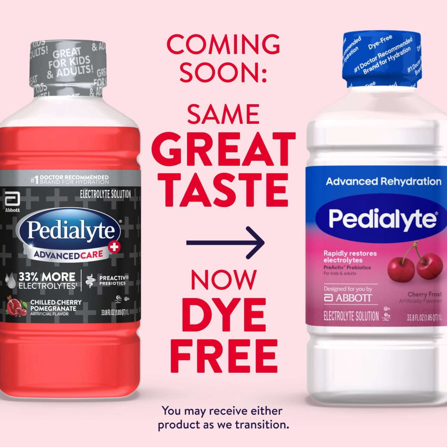 (6 pack) Pedialyte AdvancedCare Plus Electrolyte Drink, Chilled Cherry Pomegranate, 1 Liter