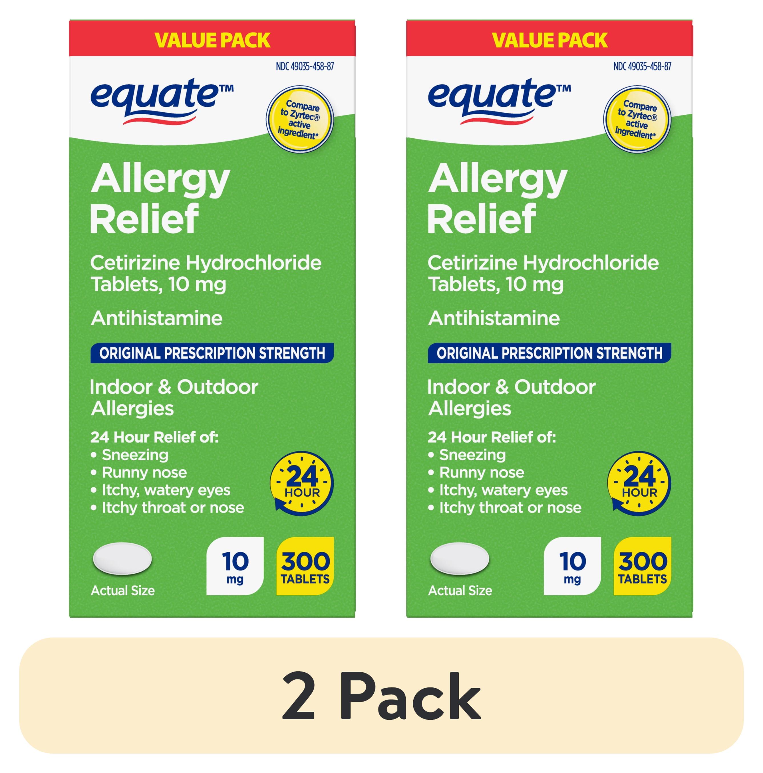 (2 pack) Equate Gluten-Free Cetirizine Allergy Medicine Tablets 10mg 300 Count
