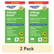 (2 pack) Equate 24 Hour Allergy, Cetirizine Hydrochloride Tablets, 10 mg, 300 Count