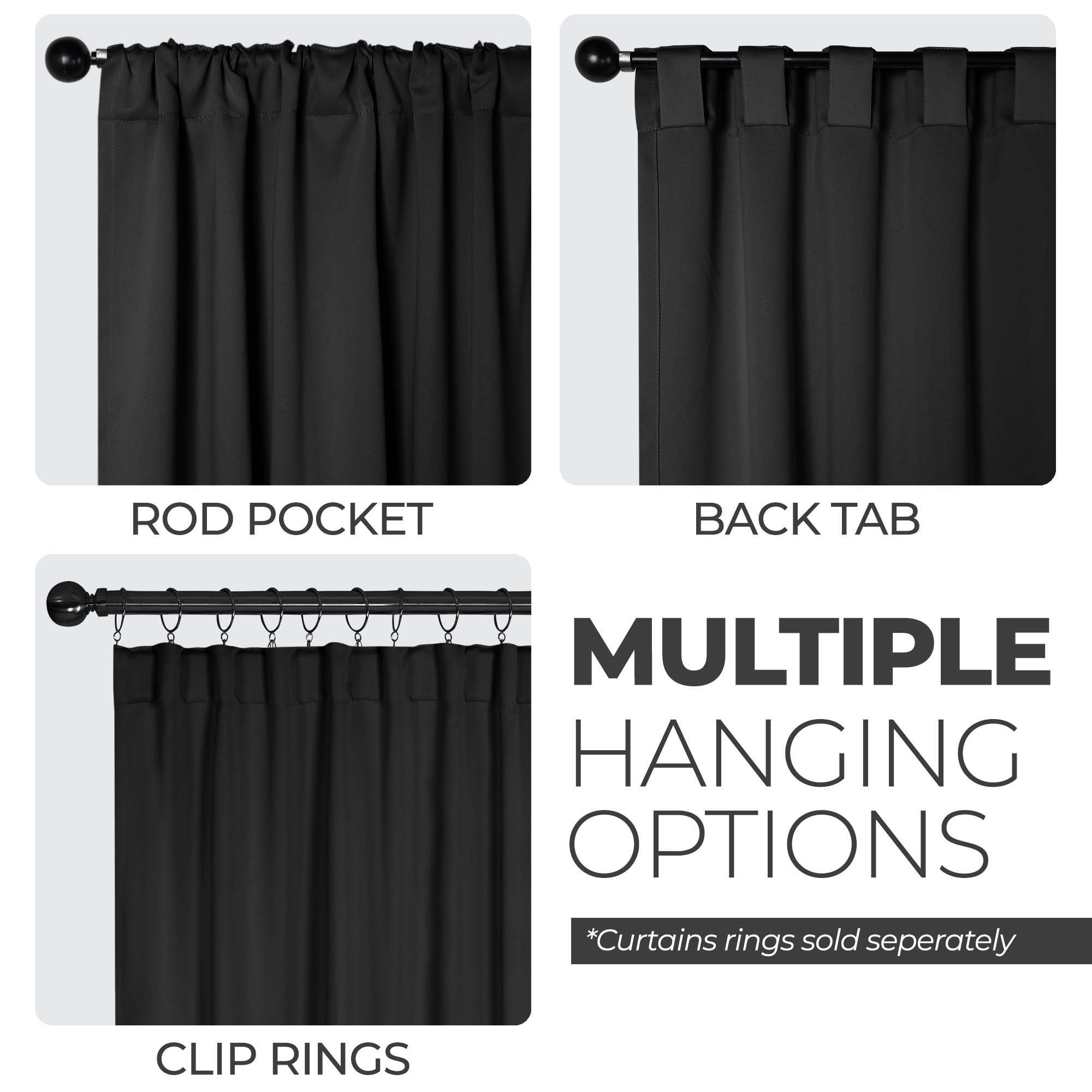 Superior Blackout Solid Light Filtering Back Tab Curtain Panel Set, 42" x 96", Black