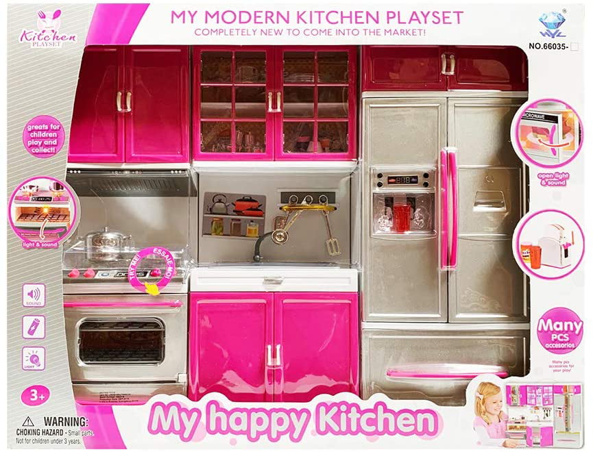 My Happy Kitchen chef Stove Sink Refrigerator Toy Kitchen Playset Lights Sounds