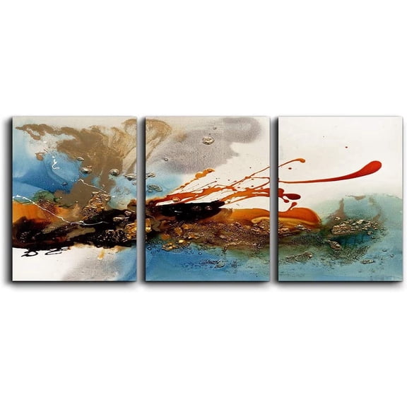Wall Art for living room Blue gray Abstract Canvas print Wall Decor Painting 12" x 16" 3 Pieces Framed abstract Watercolor Giclee with Border Ready to Hang Canvas Modern Home Office Decor Works