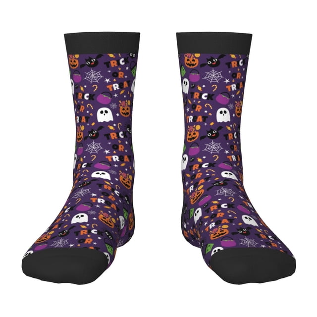 Kdxio Halloween Sweet Candy Print Children's Socks for Daily Wear and Sports Use Colorblock Mid-Calf Design Breathable Material