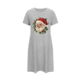 thumbnail image 2 of Sakmal Chemises de Nuit Confortables pour Femmes Gris Nuage Grande Taille Robe de Noël Moomoo Manches Courtes Imprimé Père Noël Col Rond Chemises de Nuit P-2TG, 2 of 5
