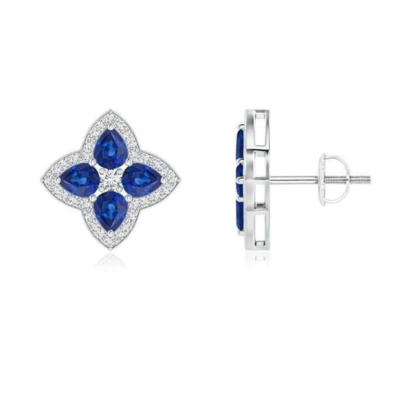 Harry Chad Enterprises 40823 1.36 CT Pear Sri Lanka Sapphire Round Diamond Stud Earring, Gold