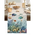 thumbnail image 5 of Cartoon Fish Summer Ocean Coral Table Runner 13x70in Non-Slip Cotton Linen Table Runners, Seaside Animal Linen Texture Dresser Scarves TableRunner for Dinner Kitchen Dining Wedding Party, 5 of 9