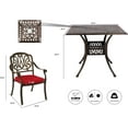 thumbnail image 4 of Haverchair 3 Piece Bistro Set Outdoor Cast Aluminum Patio Dining Set Table and Chairs Outside Bistro Furniture 2 Chairs with Red Cushions and 1 Square Table for Lawn Garden, 4 of 7
