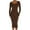 Coffee, variant on Mikilon Women's Slim Dress Solid Color Scoop Neck Dress Long Sleeve Knee Length Dress