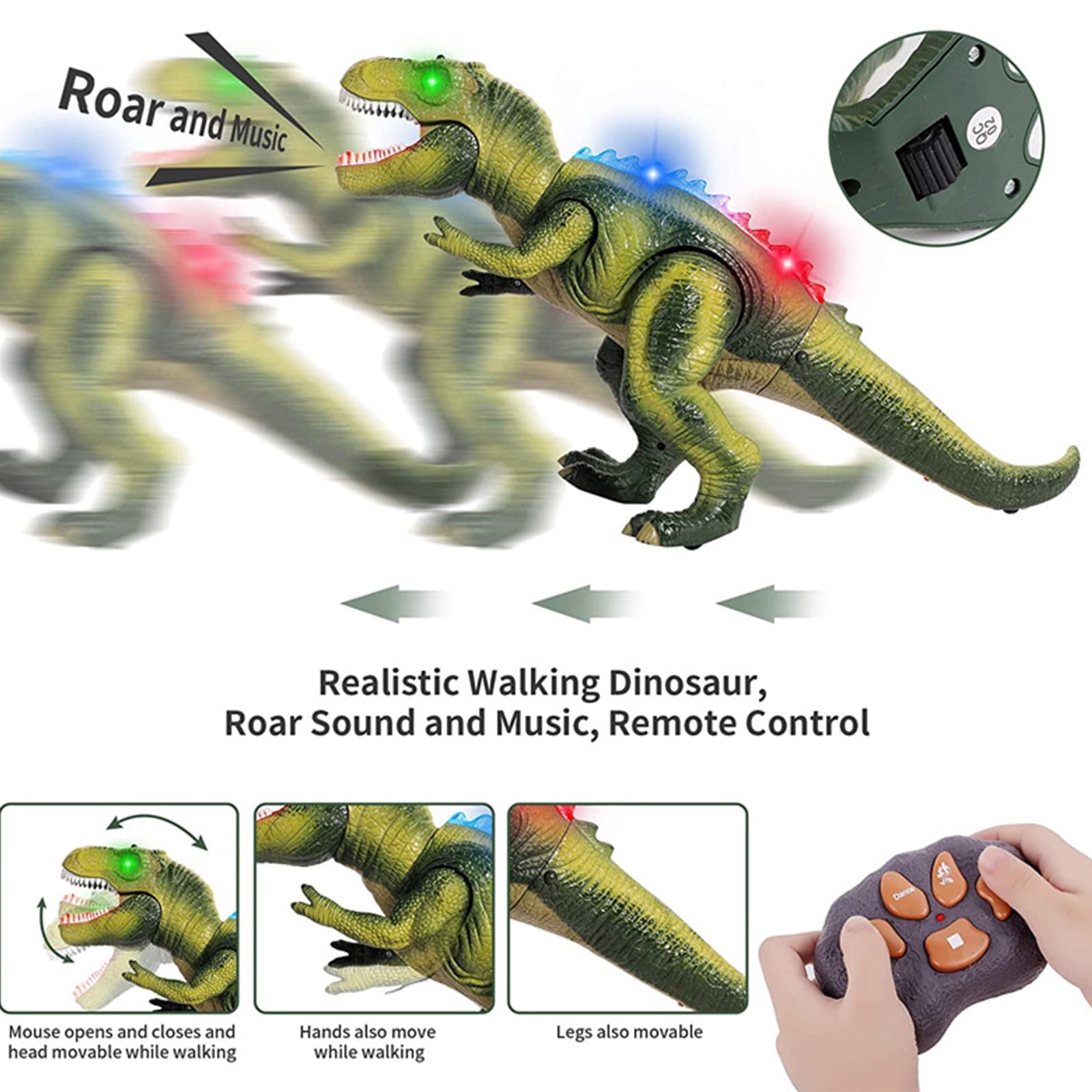 Lvelia Remote Control Dinosaur Toys for Kids,Electronic Interactive Walking Dancing 7 Color Sprays Robot RC Dinosaur Toy with Light & Roar,Birthday Gift for Boys Girls 3 Years+