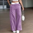 thumbnail image 4 of Wide Leg Lounge Pants for Women - Ice Silk Wrinkle Casual Elastic Waist Baggy Track Pants Purple 2XL, 4 of 6