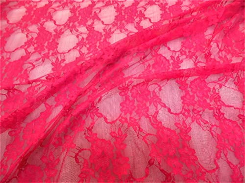 Discount Fabric Stretch Mesh Lace Hot Pink Floral Sheer Metallic Sheen ...