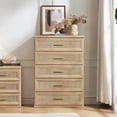 thumbnail image 4 of 2 Pcs Joaxswe Rattan Dresser for Bedroom with 5 Drawers 45" Tall Wood Closet Organizer with Metal Handle Furniture for Living Room, Hallway, Natural, 4 of 13