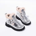 thumbnail image 3 of BRGZLK Toddler Kids Girls Boots Winter Casual Comfy Warm Fleece Lined Snow Boots Trendy Solid Color Waterproof Non Slip Ankle Booties with Buckle Detail Silver 3.5-4 Years, 3 of 6