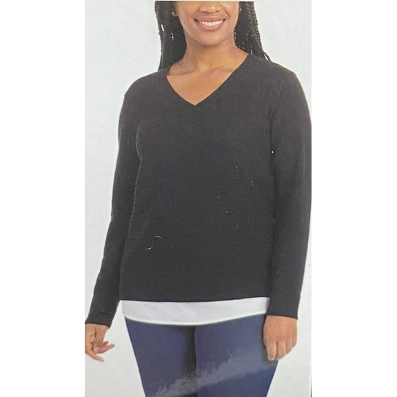 Hilary Radley Women's Long Sleeve V Neck Sweater, Black XL