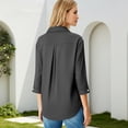 thumbnail image 4 of Bbyeadc Blouses for Women Casual 3/4 Length Sleeve V-Neck Pullover Solid Color Collared Lightweight Tops Trendy Spring Tee,Gray(S), 4 of 6