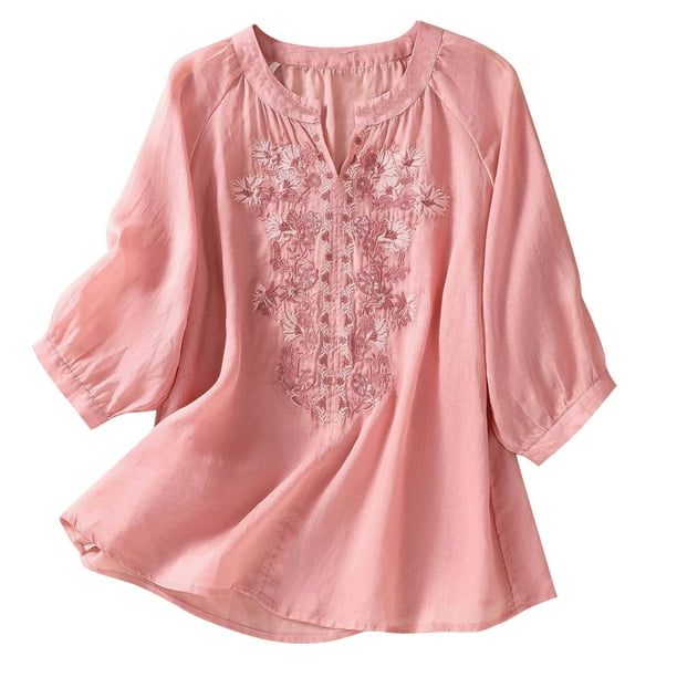 Mujeres Tops de Verano de Moda Casual Color Sólido Cuello en V Manga Corta, Blusa Ligera Y Elegante