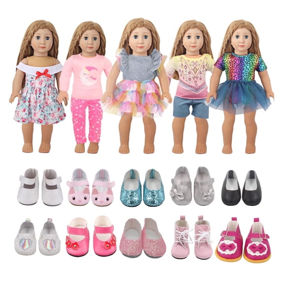 7pcs 18-inch doll accessories, 5 sets of doll clothes and 2 pairs of doll shoes for 18-inch American dolls rebirth baby dolls, birthday gifts