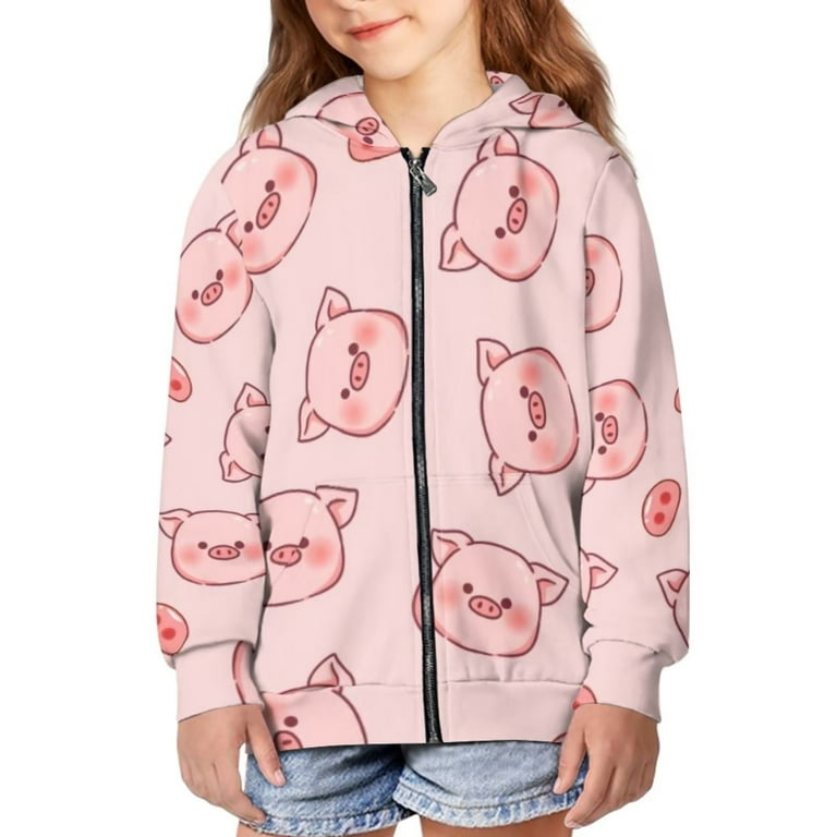 Renewold Cute Pink Pig Zipper Sweatshirt Hoodie for Teen Girls