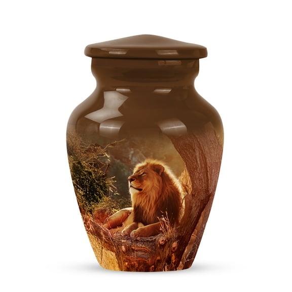MUKTIVE Lion Memorial Urns for Adult, Memorial Keepsake Urn for Ashes for Women, Decorative Brown Cremation Urn, Keepsake Burial Urns for Human Ashes, 3 Inch
