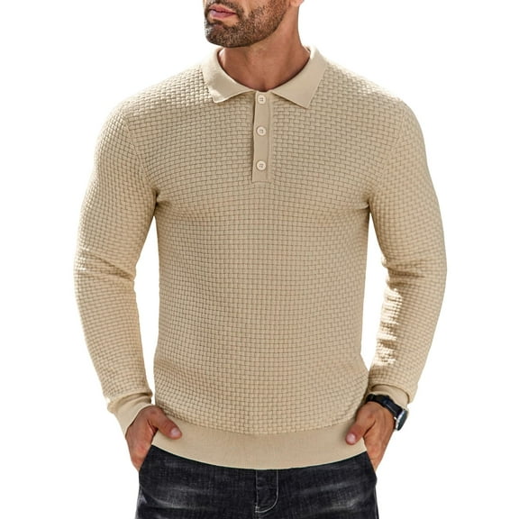 COOFANDY Men's Long Sleeve Lightweight Knit Polo Shirt - Fashion Casual Collared T-Shirt Sweater