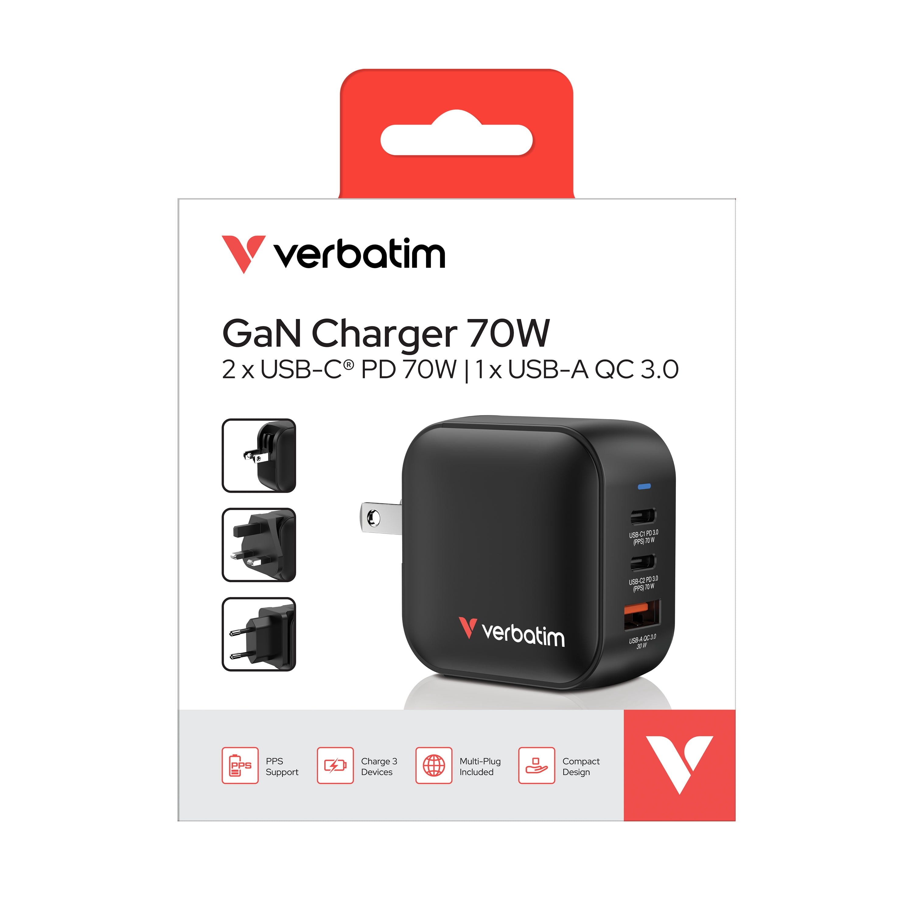 Verbatim Mini GaN Charger 70W 3 Port