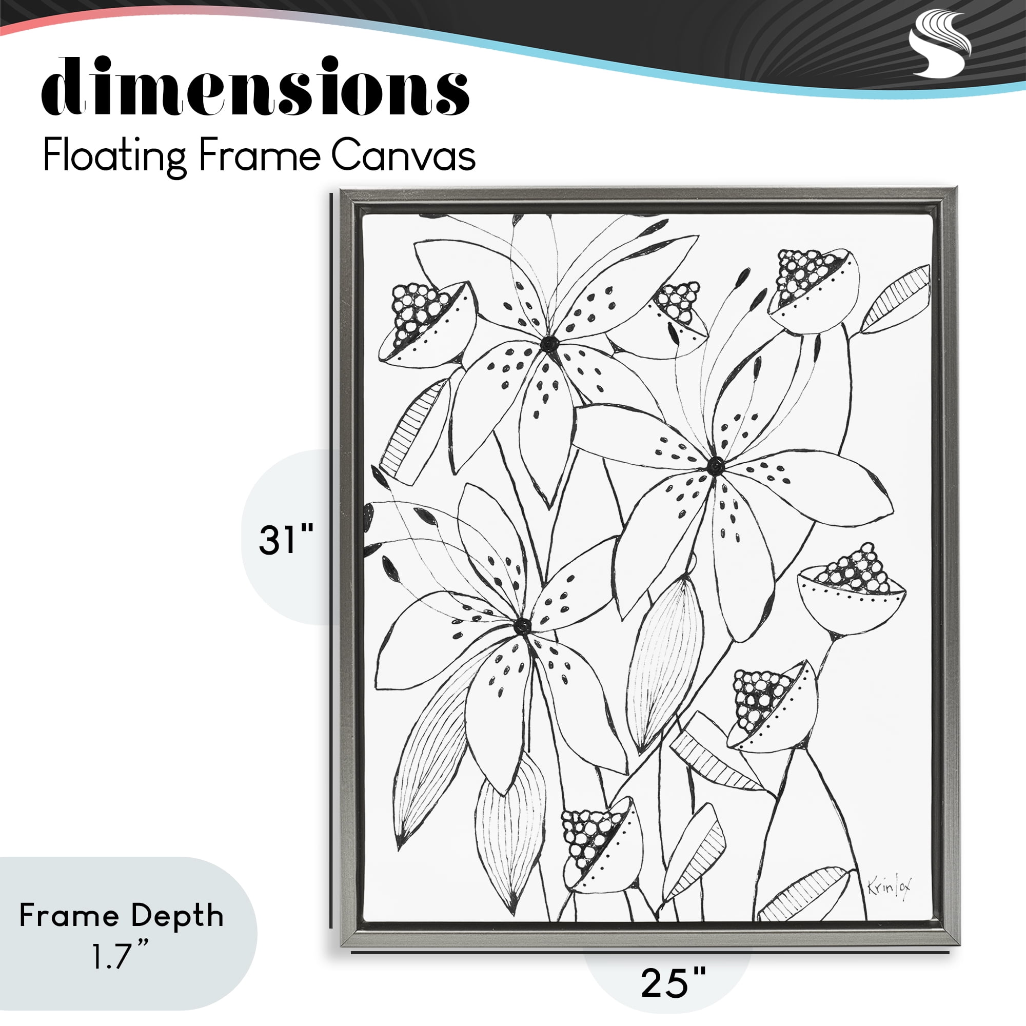 Stupell Industries Open Blooms Outline Gray Framed Floater Canvas Wall Art, design by Krinlox