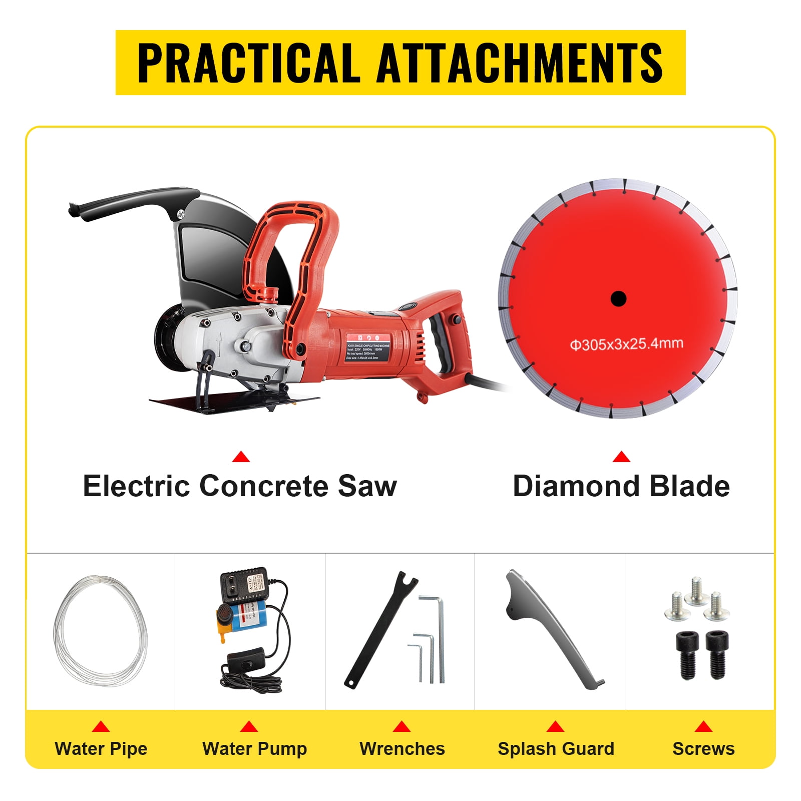 DNYSYSJ Electric Concrete Saw Cutter Circular Saw 14 Inch 3000W Wet Dry  Sawing with Blade and Tools for Granite, Brick, Porcelain, Reinforced  Concrete