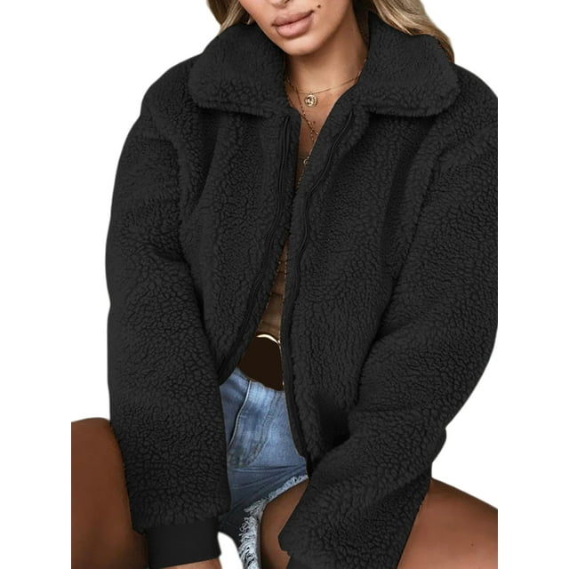 Faithtur Veste d'Hiver pour Femmes à Fermeture Éclair en Polaire Duveteuse à Manches Longues