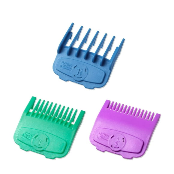 3 guías de corte de protectores magnéticos para cortapelos profesionales que se adaptan a la mayoría de los peines de cortapelos codificados por colores de Wahl - Número de protección: #1/2 1 y #1 1/2