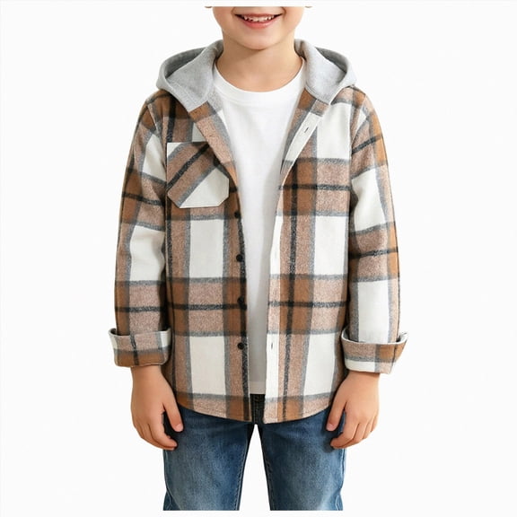 mgoYE Boys Jackets Hoodie Plaid Long Sleeve Toddler Button Shirts Top for Fall