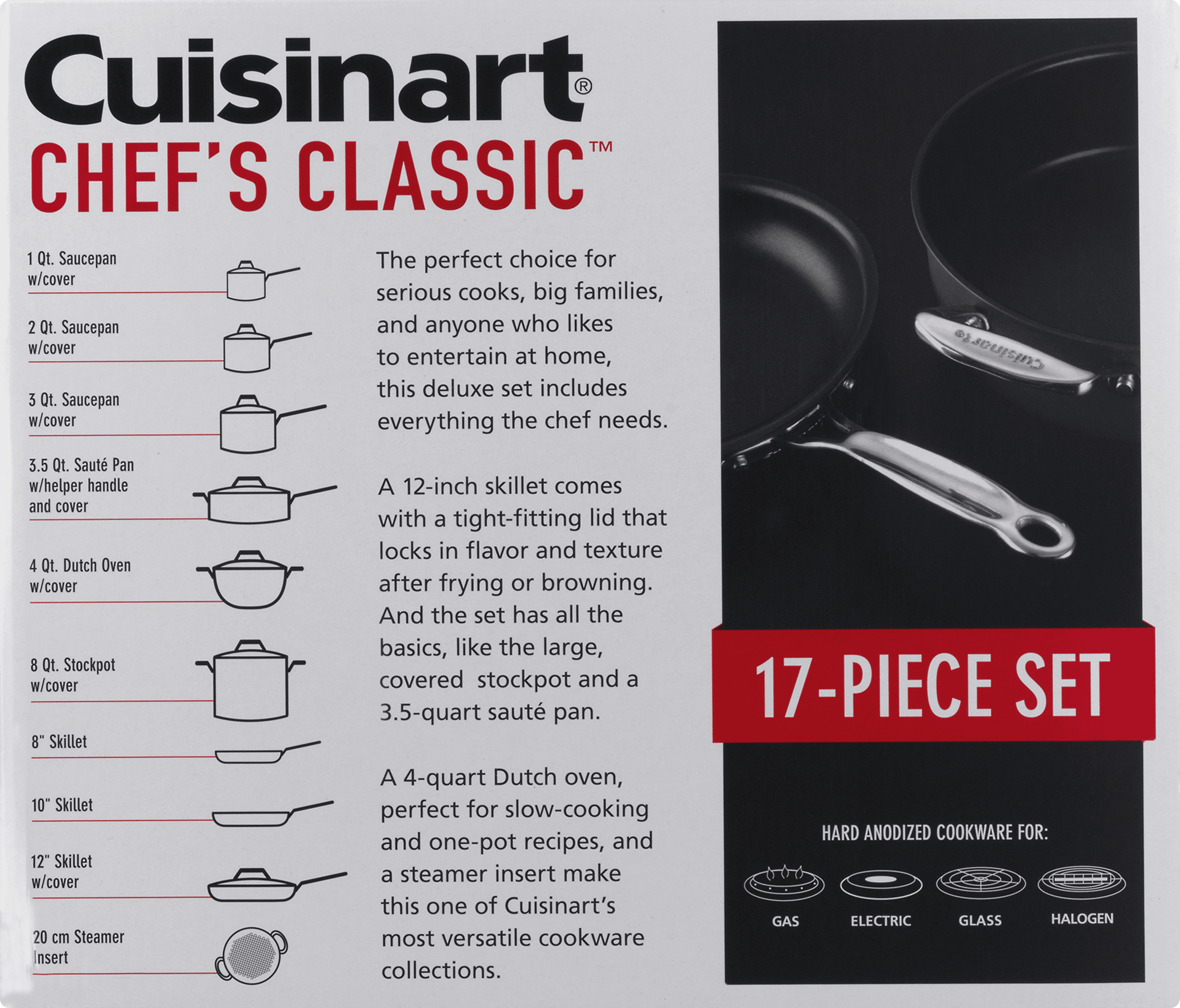 Cuisinart Chefs Classic Nonstick Hard Anodized 17 Piece Cookware Set Black  - Office Depot