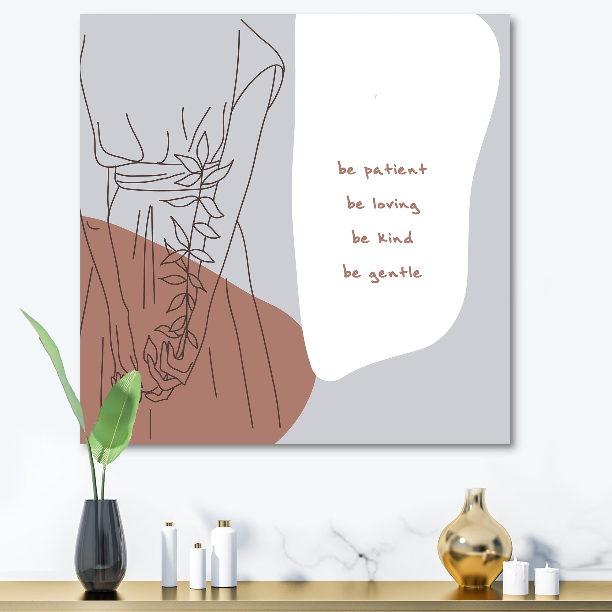 Designart ' Be Patient Be Kind Be Loving Be Patient One Line Leave ' Modern Canvas Wall Art Print