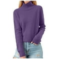 thumbnail image 2 of Women's Turtleneck Sweater Long Sleeve Shirts Fall Trendy Tops Slim Fitted Ribbed Knit Basic Casual Sweater Purple L, 2 of 6