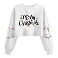 thumbnail image 2 of Women's Christmas Sweatshirt Long Sleeve Crewneck Croppde Letter Printed Pullover Top White-2 M, 2 of 5