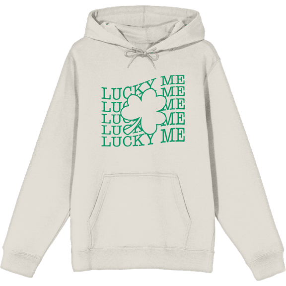 St Pats Lucky Me Long Sleeve Adult Hooded Sweatshirt-XL-Cream