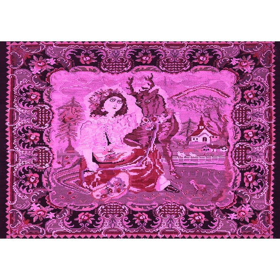 Ahgly Company Indoor Rectangle Medallion Pink French Area Rugs, 5' x 7'