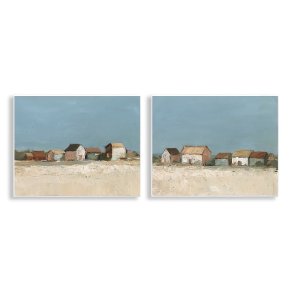 Stupell Industries Country Houses in Distance Buildings & Architecture Painting Unframed Art Print Wall Art, 14 x 11, Set of 2